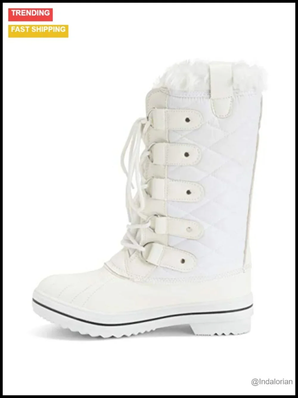 Nylon Snow Boot Mid Calf Lace Up Fur Lined Waterproof